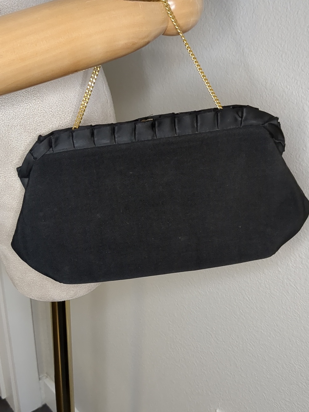 Vintage 50s HL USA Evening Bag Black Cocktail Purse Ruffled Kisslock Mid Century
